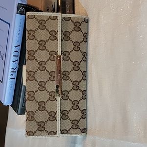 Gucci GG Monogram Logo Canvas Leather Long Wallet Authentic